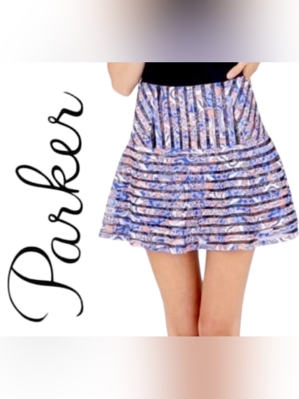 PARKER Paisley Print Mesh Stripe Mini Skirt Size 0 PRICE FIRM